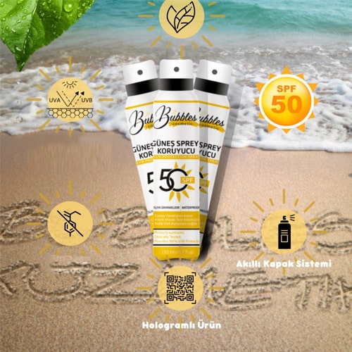 3 Adet Bubbles Güneş Koruyucu Sprey Krem 50 Spf